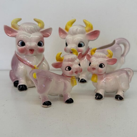 SET OF 4 Vintage Purple Cow Creamer, Sugar Bowl with Salt and Pepper Shaker Set - Picture 1 of 14